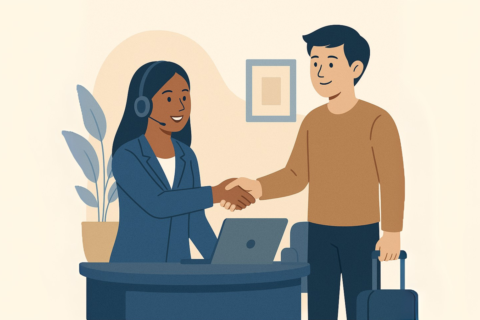 Conseiller en interaction attentive avec un client, prenant des notes.