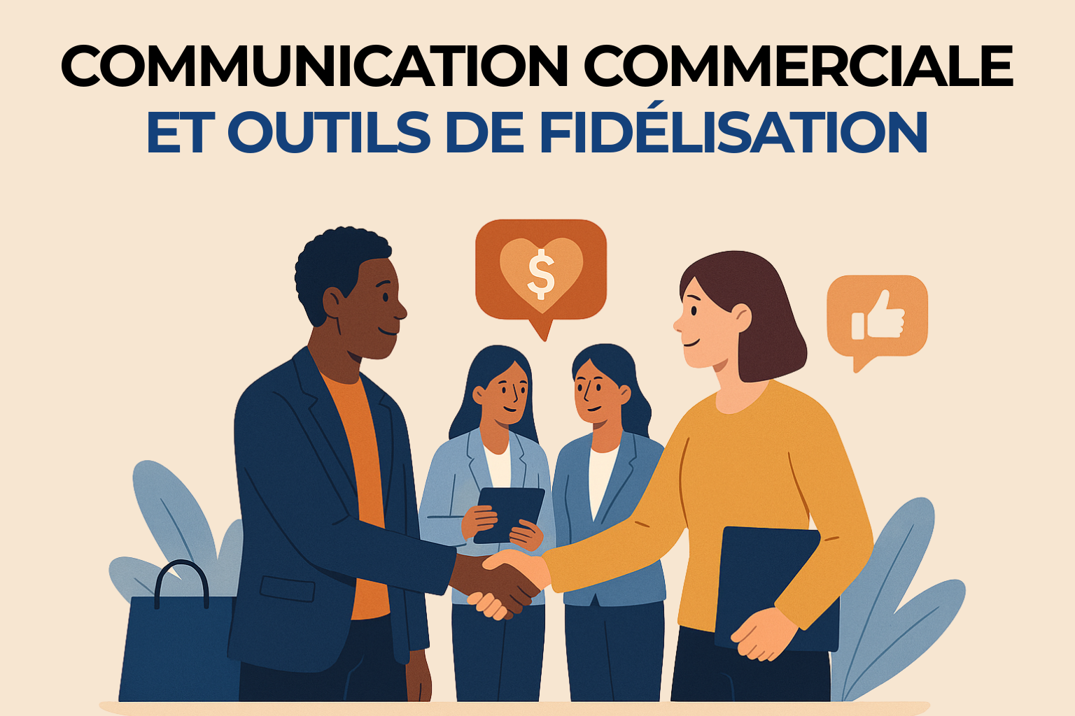Conseiller marketing échangeant avec un client fidèle devant un écran avec des graphiques de satisfaction.
