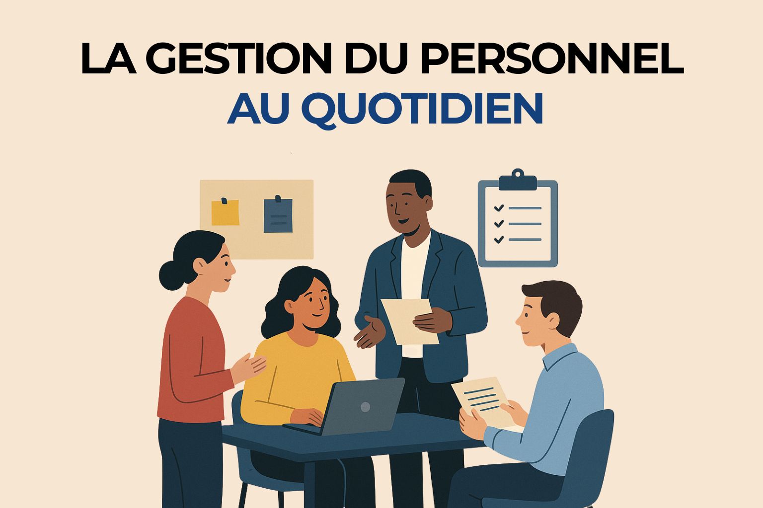Équipe RH en réunion de suivi sur la gestion du personnel quotidien.