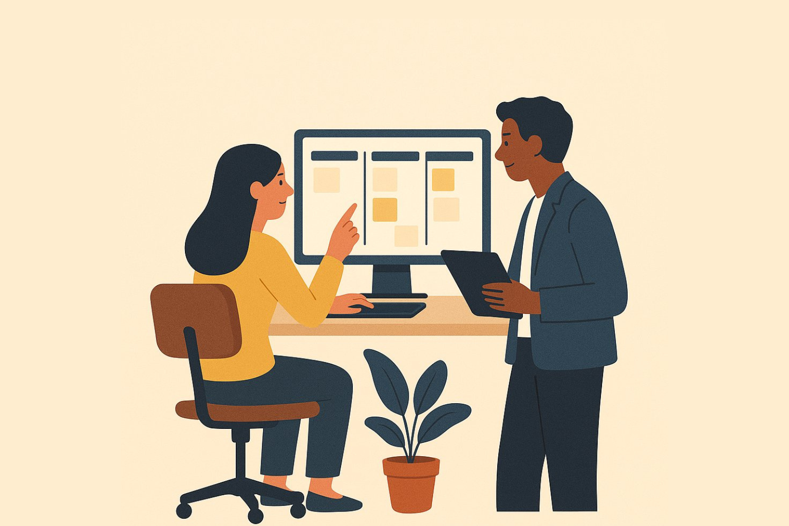 Équipe projet utilisant un tableau agile pour organiser les tâches.
